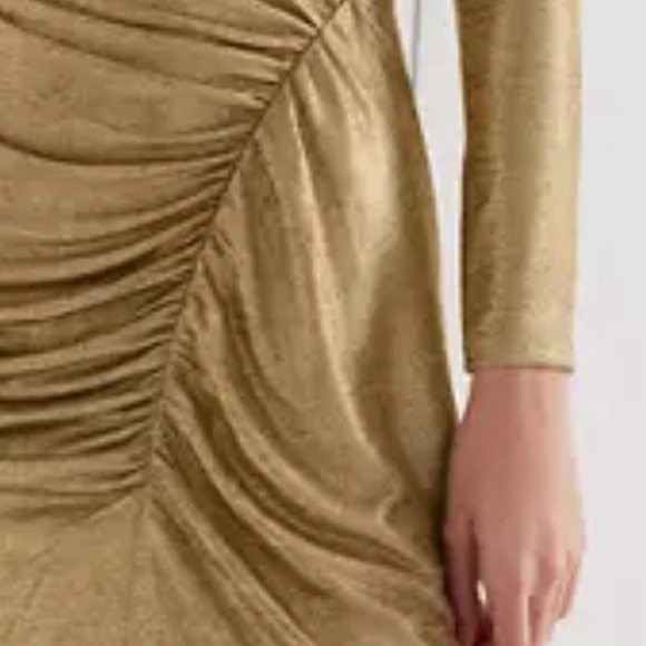 Long Sleeve Side Ruch Solid Foil Jersey Sheath Dress - Picture 3 of 5